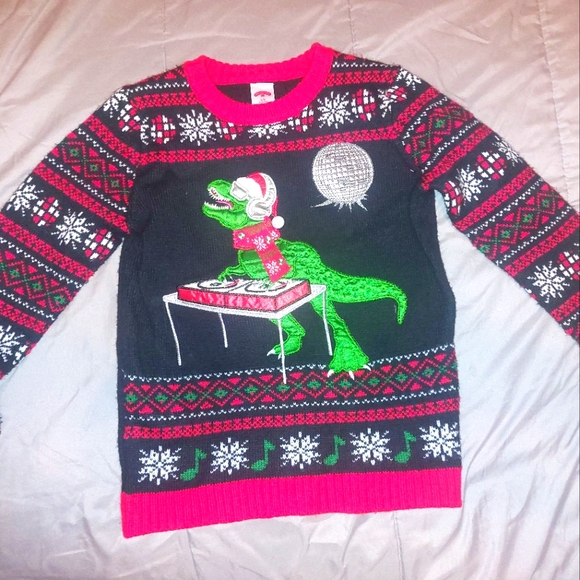 Ugly Christmas sweater DJ Dino, sz Large - Picture 1 of 3